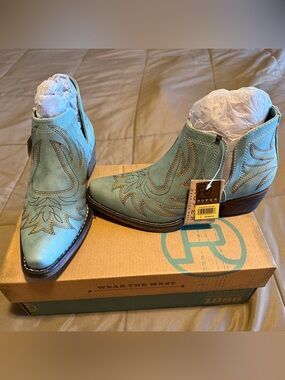 Roper Teal Western Ankle Booties with Embroidered Stitching